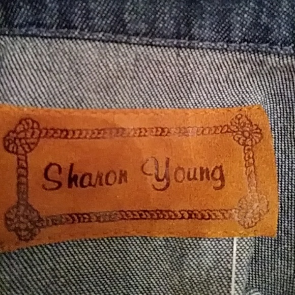 Sharon Young blue denim vest w weaving-sz M - Picture 6 of 6